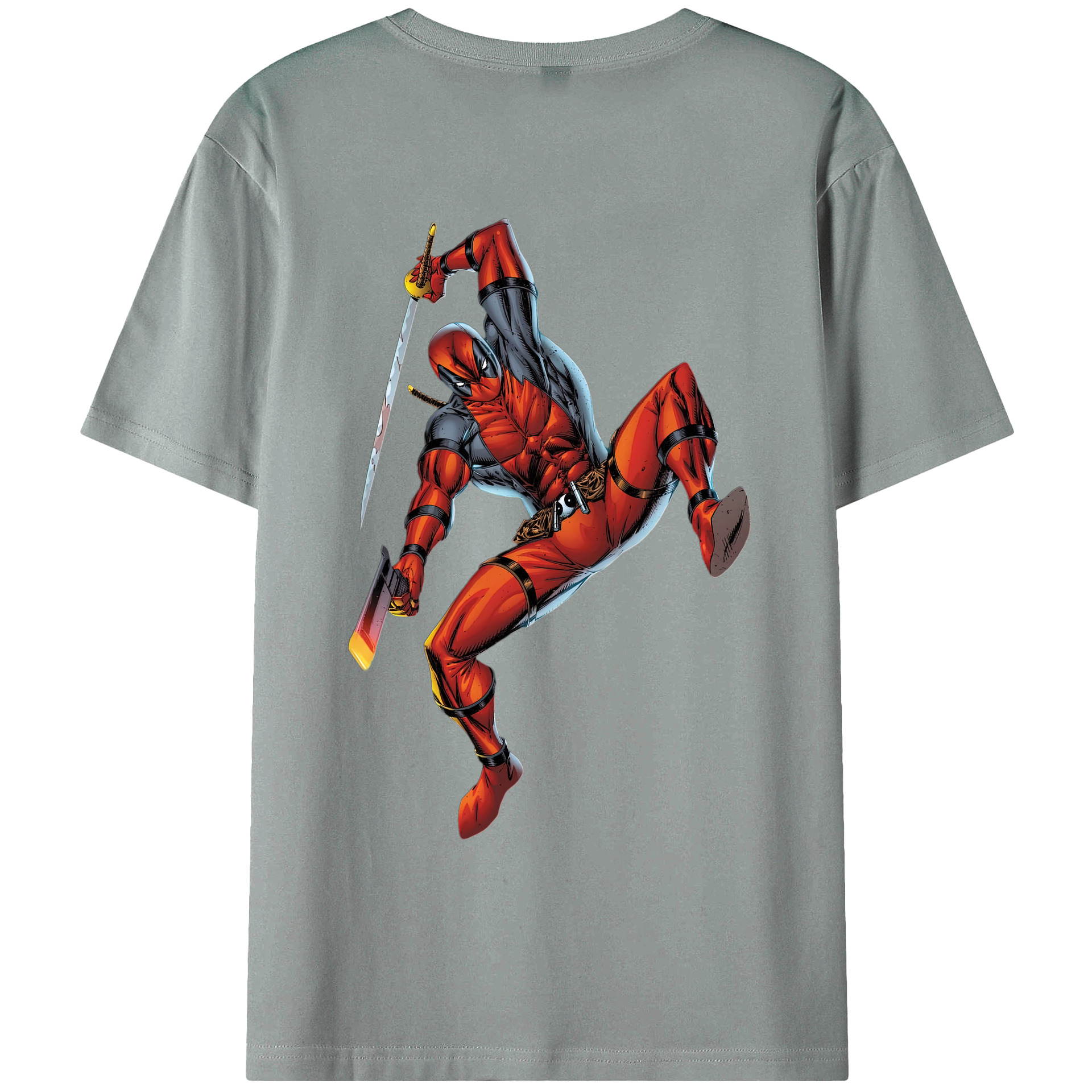 （画像用） Deadpool デッドプール 綿100％ メンズ半袖Tシャツ（バックプリント） 通気性